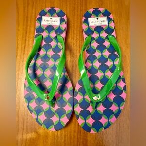 Kate Spade Blue, Green and Pink Geometric Patterned Flip-Flops, NWOT size 7